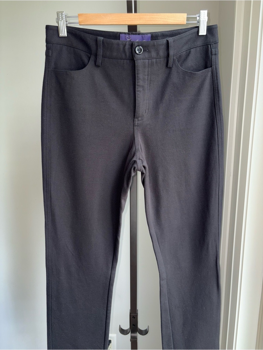 NYDJ Womens Skinny Black Pull-On Knit Pants Size 8P Office Chic Working Girl 28”
